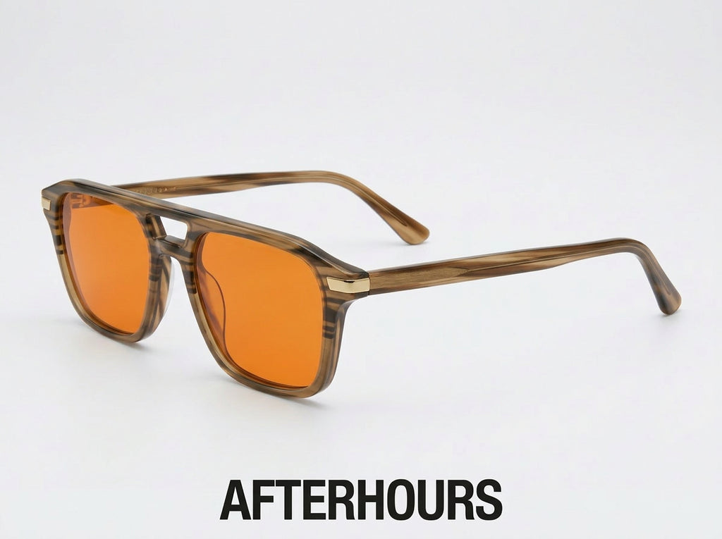 Study Abroad orange blue light glasses angle view