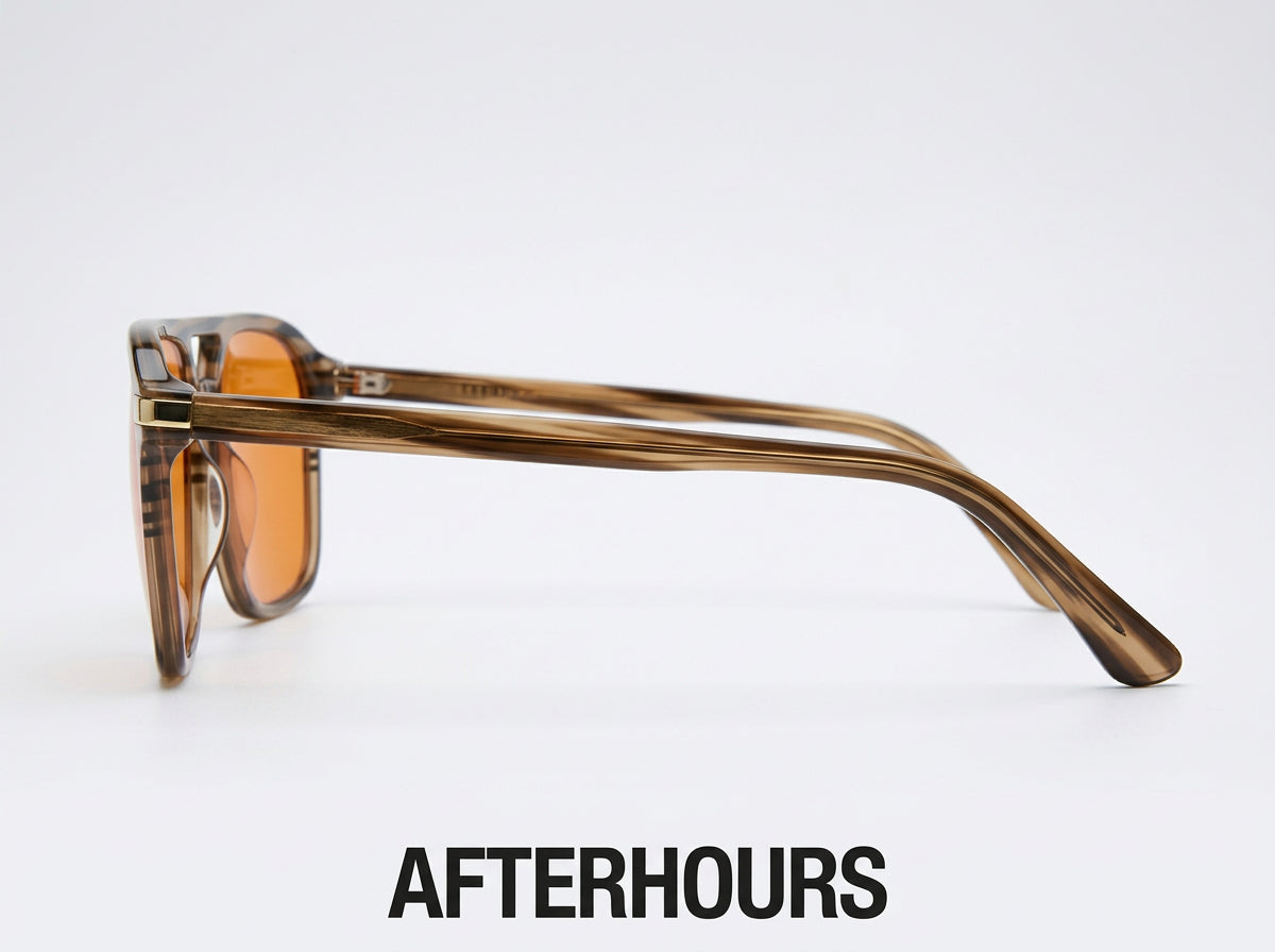 Study Abroad orange blue light glasses side view